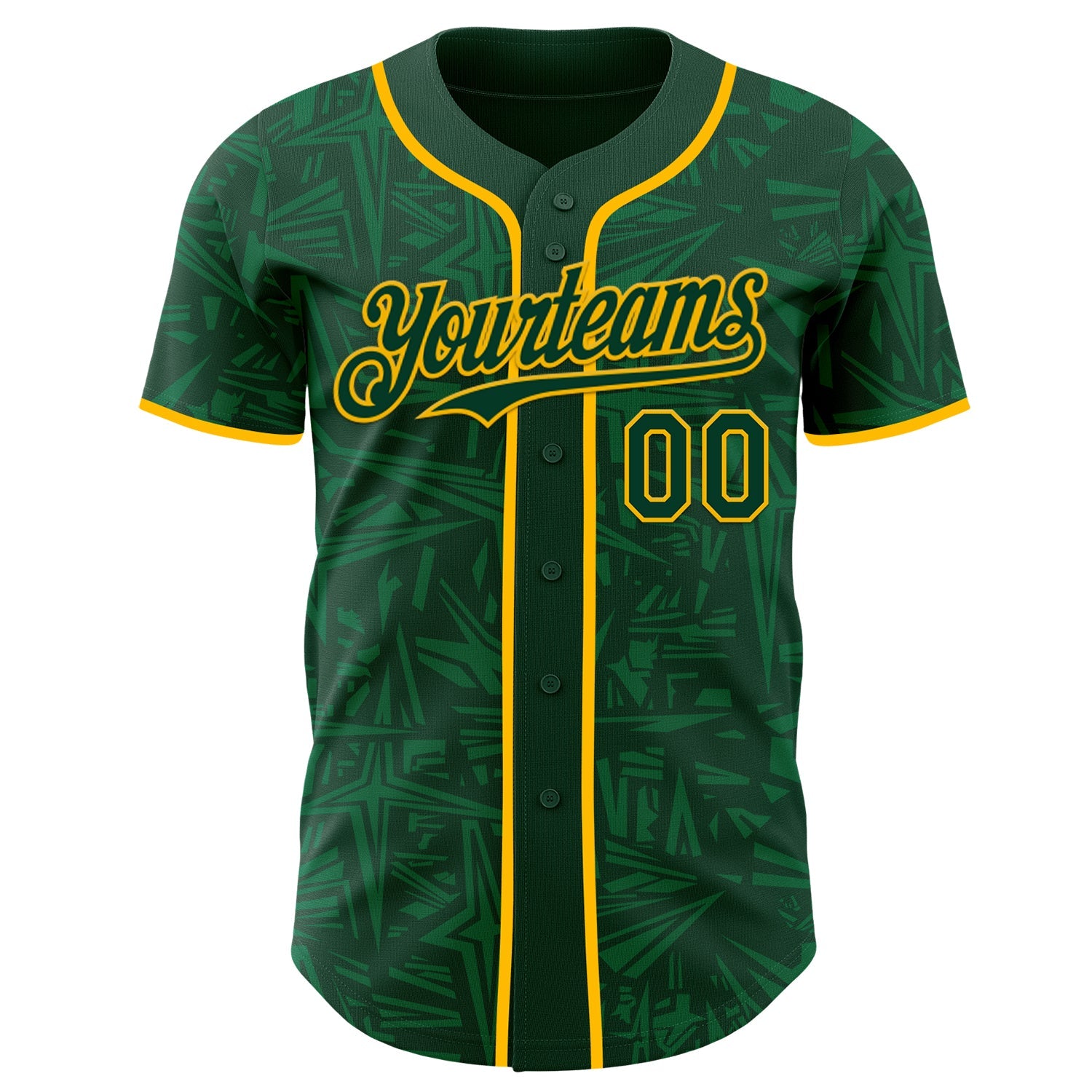Custom Green-Gold Geometric Cyber Starburst Authentic Baseball Jersey view 2