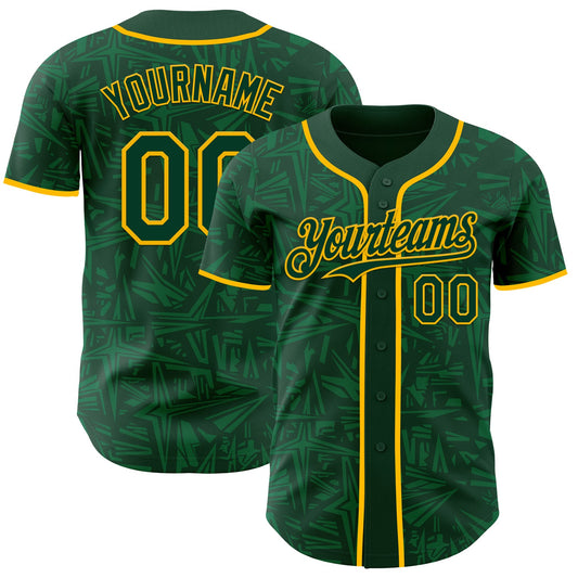 Custom Green-Gold Geometric Cyber Starburst Authentic Baseball Jersey - Main View