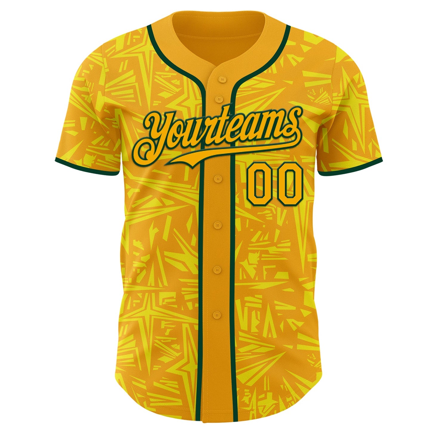 Custom Gold Light Yellow-Green Geometric Cyber Starburst Authentic Baseball Jersey view 2
