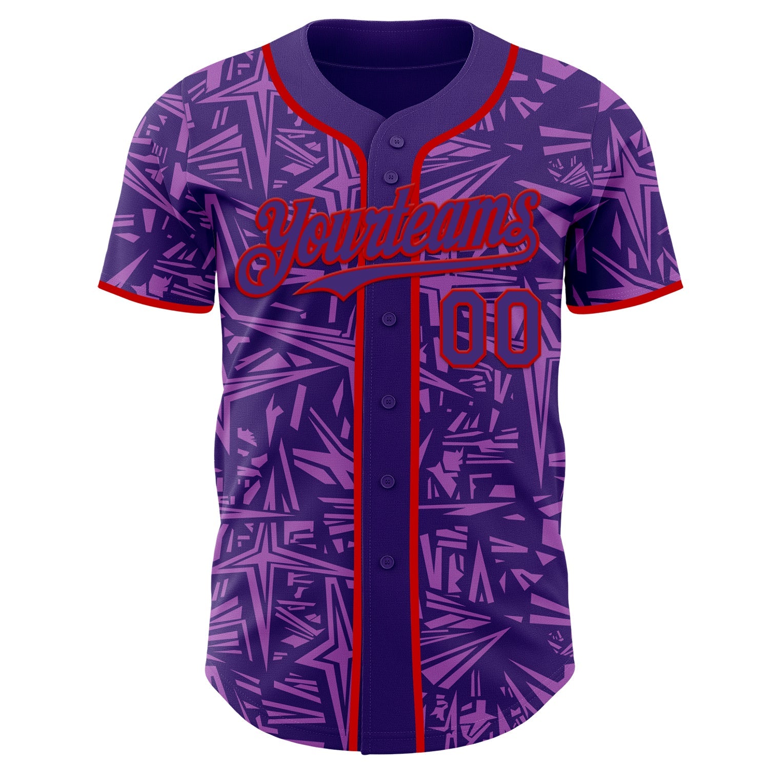 Custom Purple Medium Purple-Red Geometric Cyber Starburst Authentic Baseball Jersey view 2