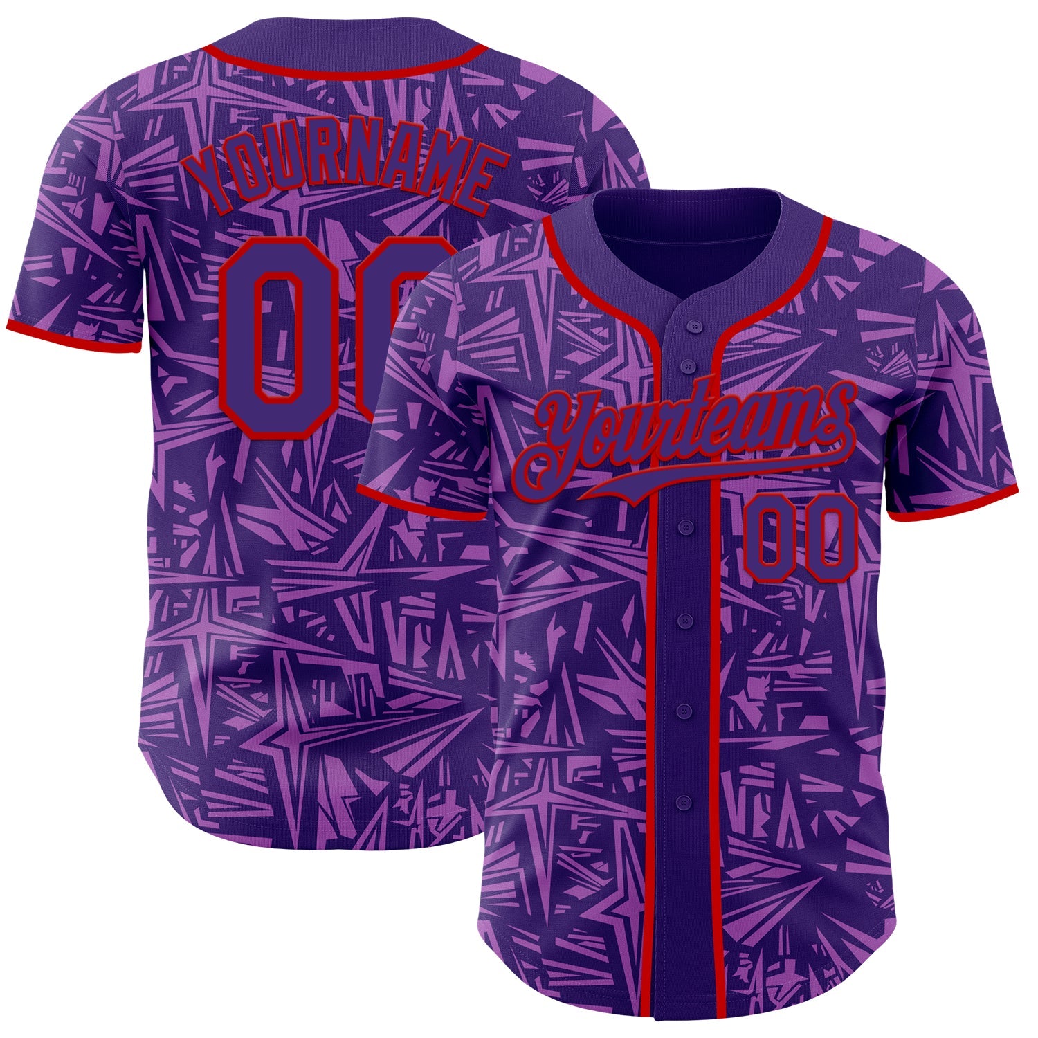 Custom Purple Medium Purple-Red Geometric Cyber Starburst Authentic Baseball Jersey - Main View