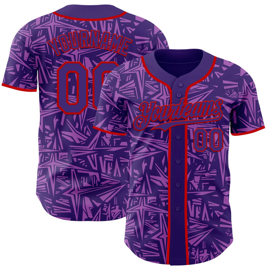 Custom Purple Medium Purple-Red Geometric Cyber Starburst Authentic Baseball Jersey - Main View