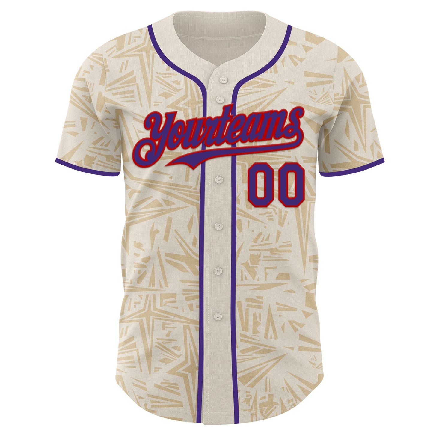 Custom Cream Purple-Red Geometric Cyber Starburst Authentic Baseball Jersey view 2