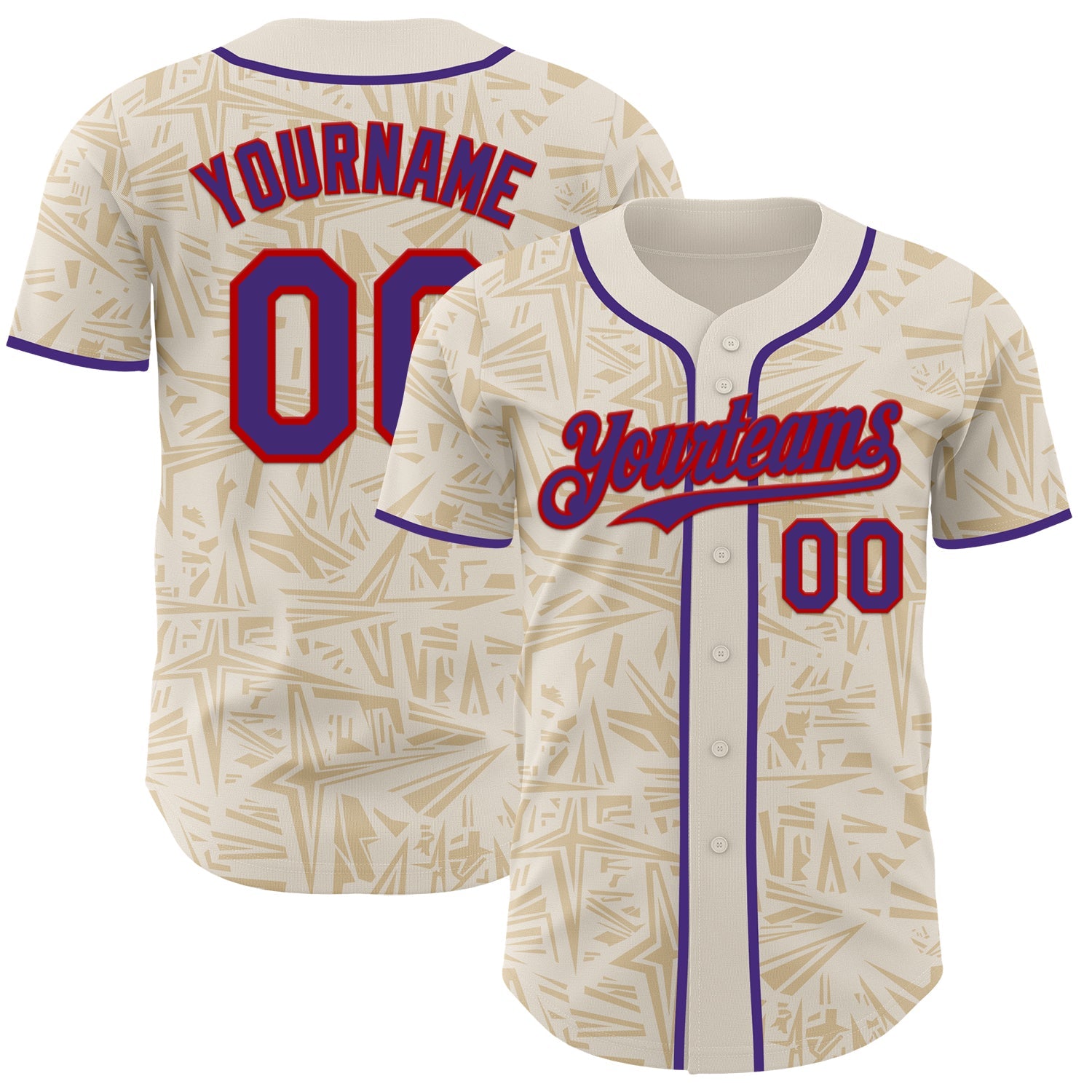 Custom Cream Purple-Red Geometric Cyber Starburst Authentic Baseball Jersey - Main View