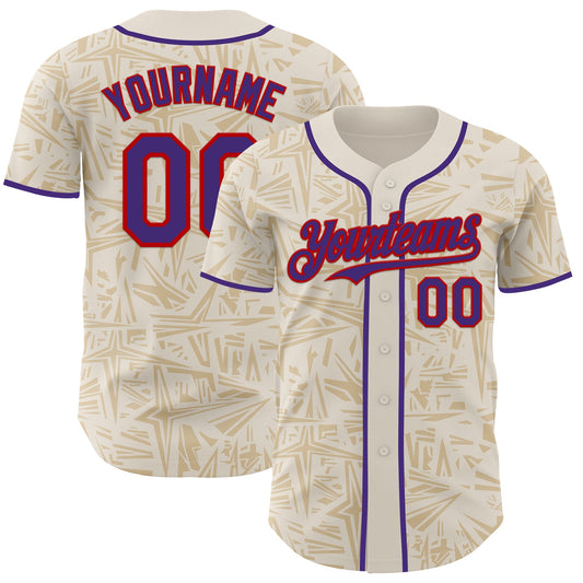 Custom Cream Purple-Red Geometric Cyber Starburst Authentic Baseball Jersey - Main View