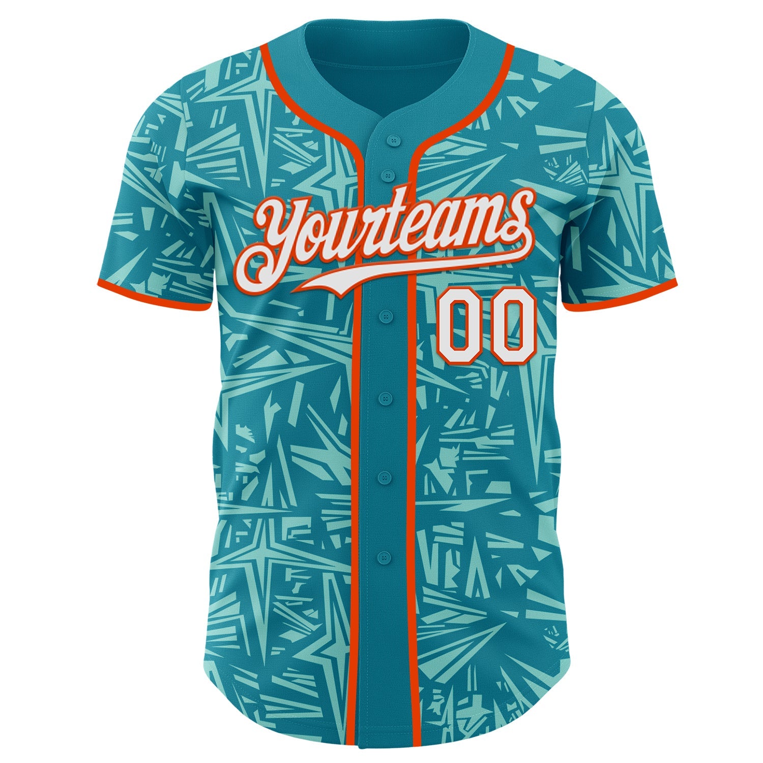 Custom Teal White Ice Blue-Orange Geometric Cyber Starburst Authentic Baseball Jersey view 2