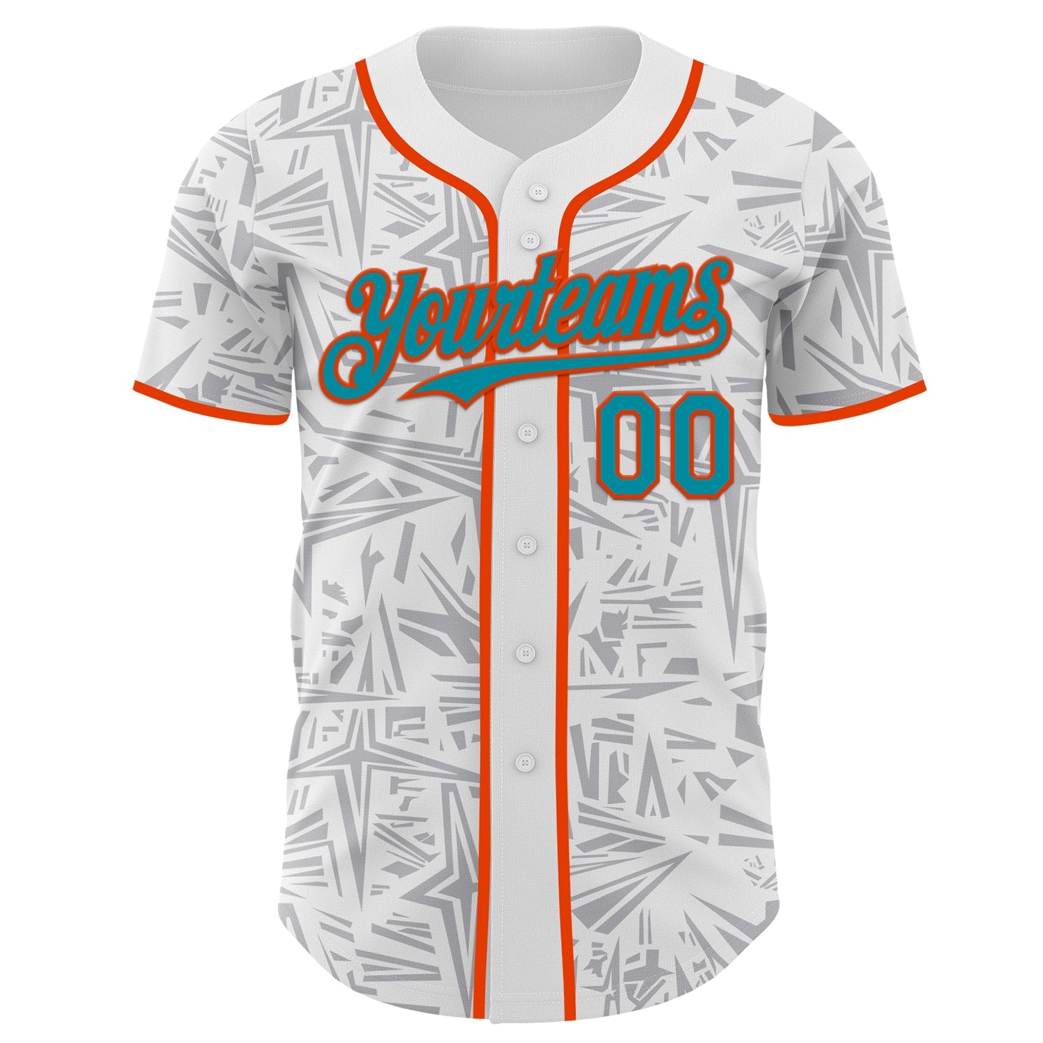 Custom White Teal Gray-Orange Geometric Cyber Starburst Authentic Baseball Jersey view 2