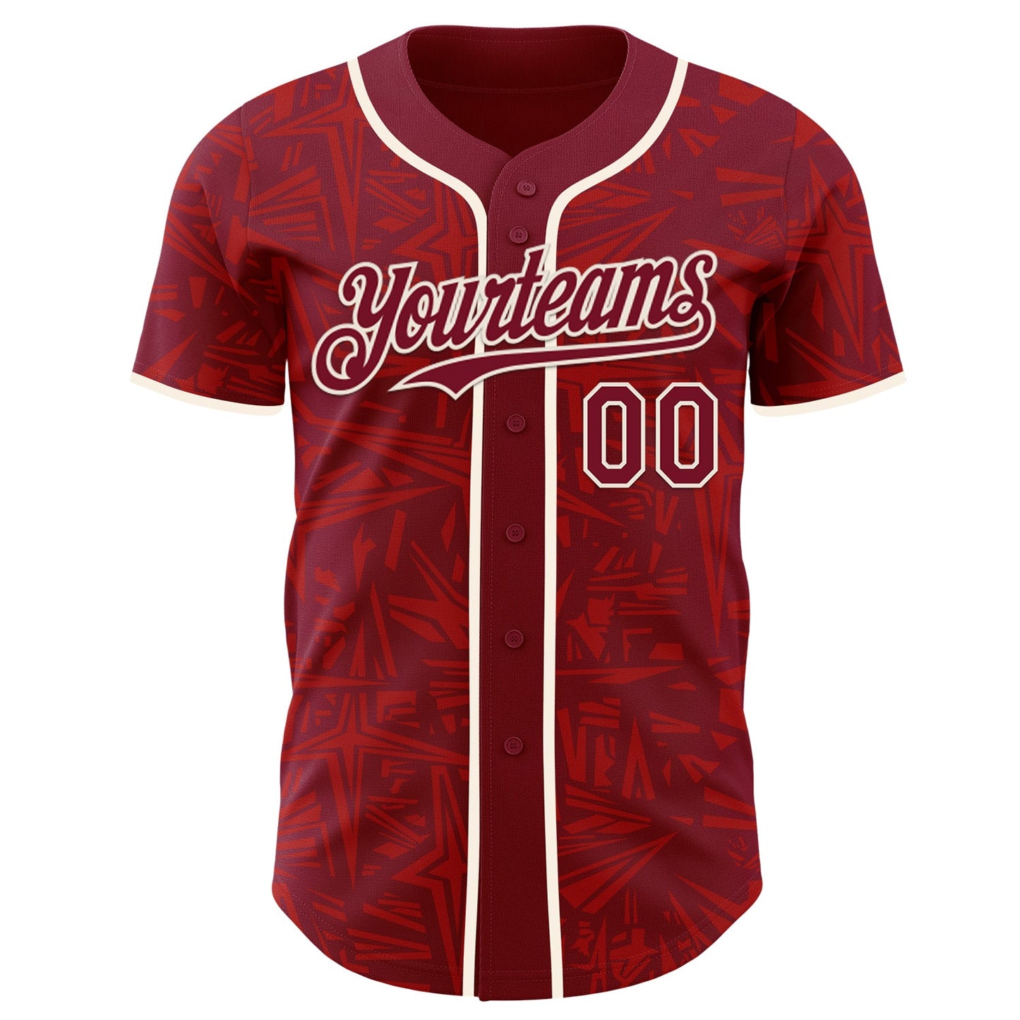 Custom Crimson-Cream Geometric Cyber Starburst Authentic Baseball Jersey view 2