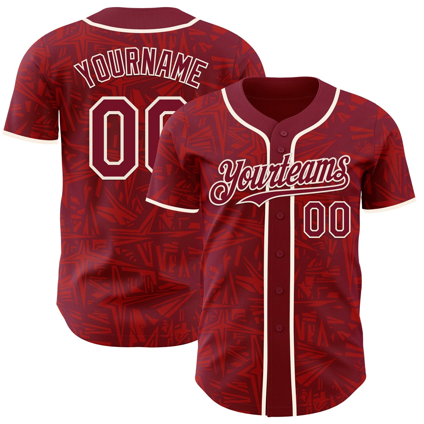 Custom Crimson-Cream Geometric Cyber Starburst Authentic Baseball Jersey - Main View