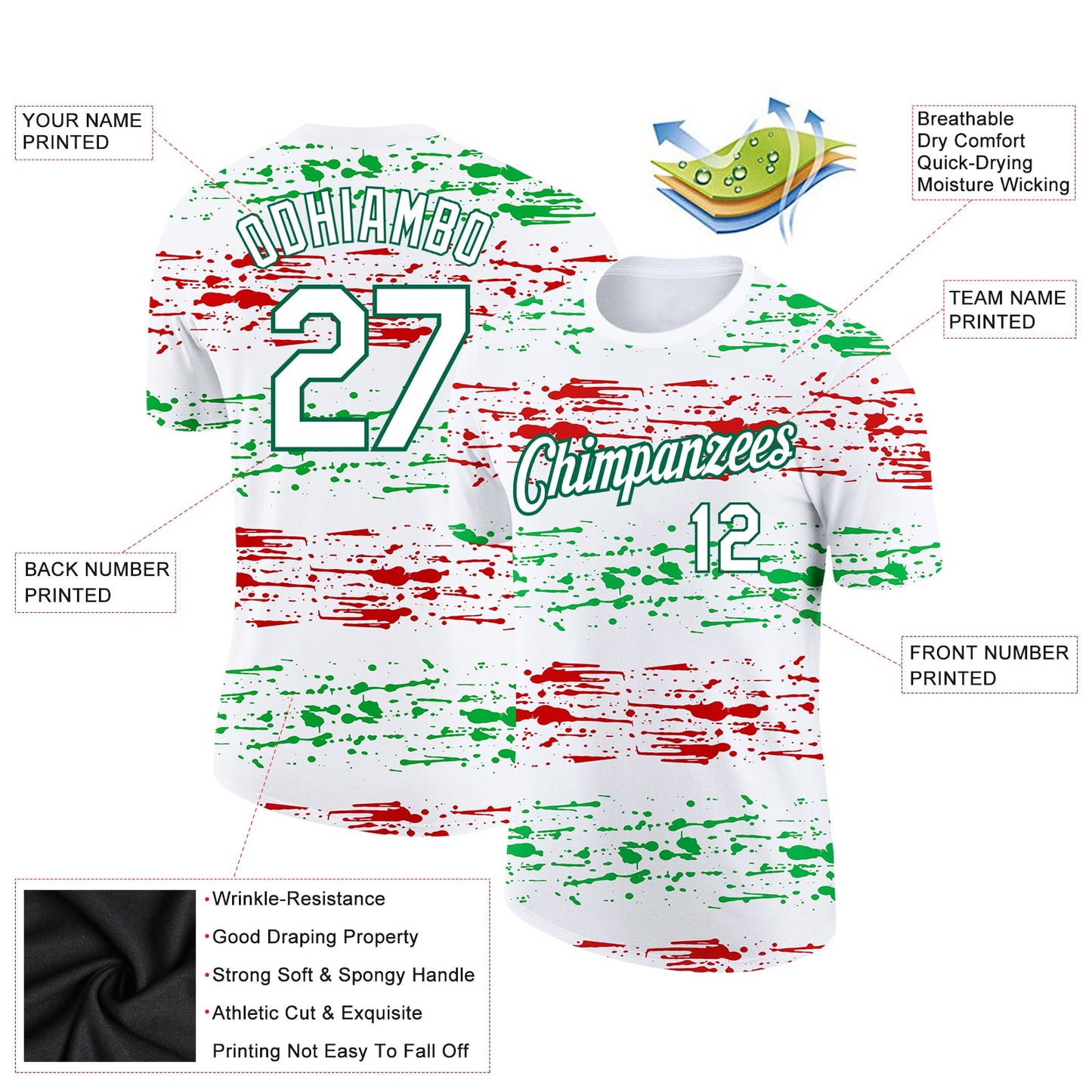 Custom White Kelly Green-Red 3D Mexico Performance T-Shirt view 2