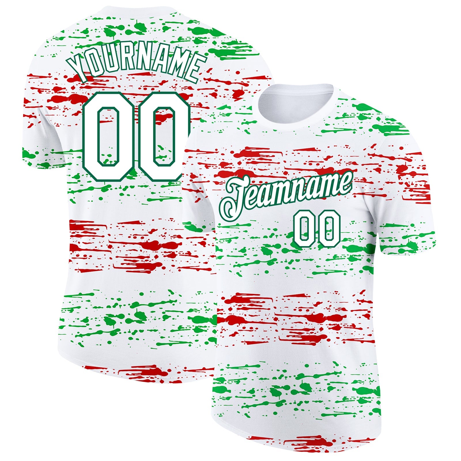 Custom White Kelly Green-Red 3D Mexico Performance T-Shirt - Main View