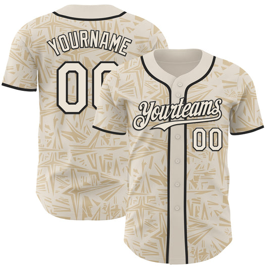 Custom Cream-Black Geometric Cyber Starburst Authentic Baseball Jersey - Main View