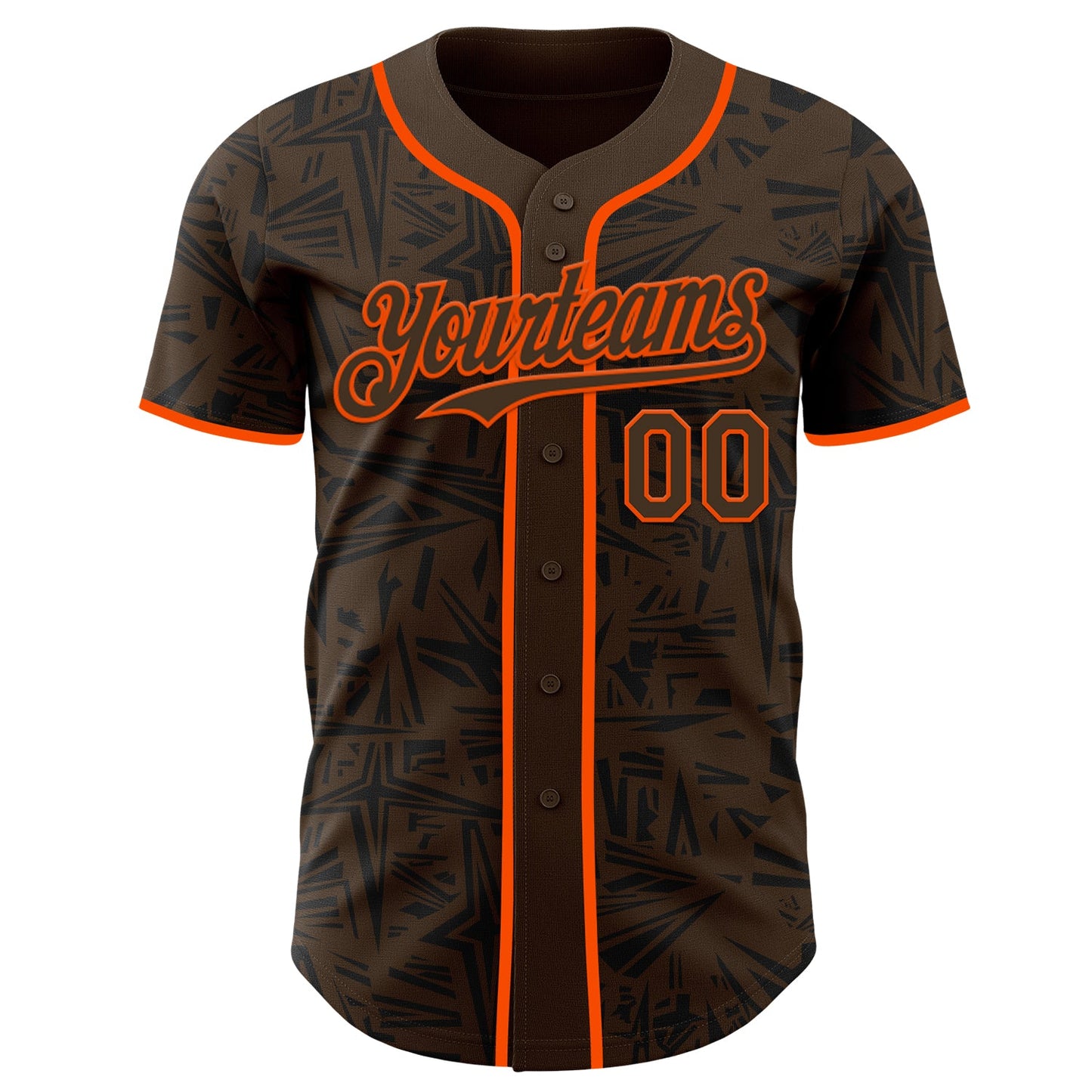 Custom Brown Black-Orange Geometric Cyber Starburst Authentic Baseball Jersey view 2