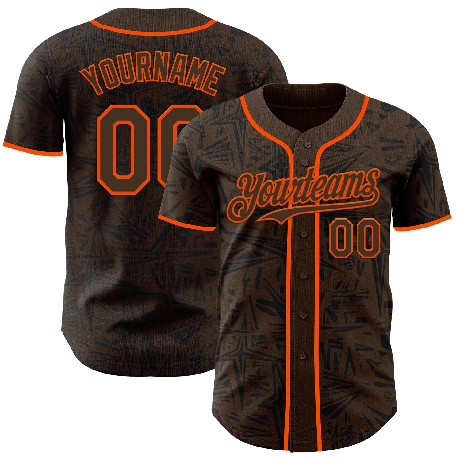 Custom Brown Black-Orange Geometric Cyber Starburst Authentic Baseball Jersey - Main View