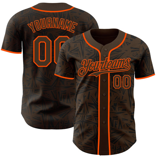 Custom Brown Black-Orange Geometric Cyber Starburst Authentic Baseball Jersey - Main View