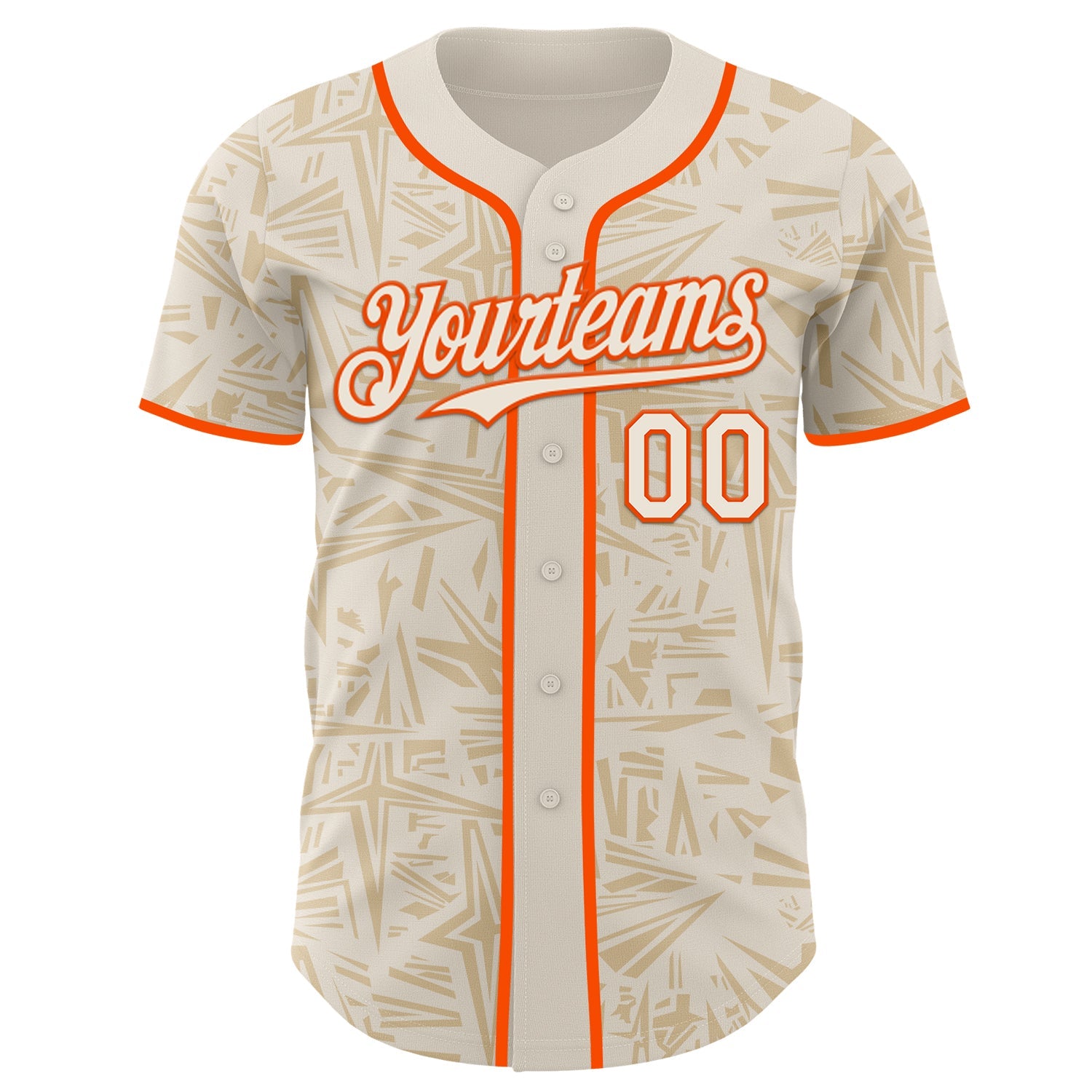 Custom Cream-Orange Geometric Cyber Starburst Authentic Baseball Jersey view 2