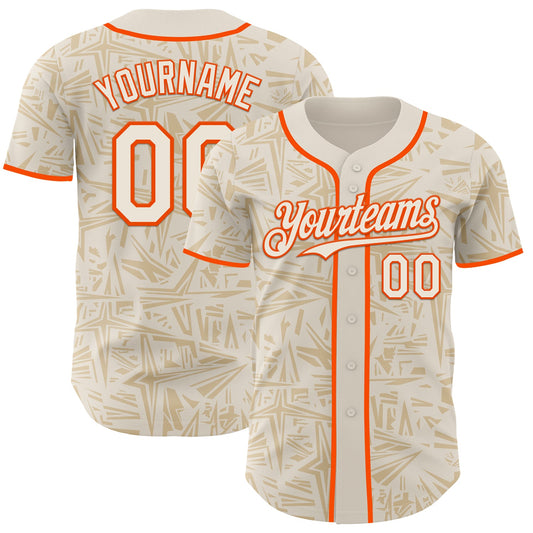 Custom Cream-Orange Geometric Cyber Starburst Authentic Baseball Jersey - Main View