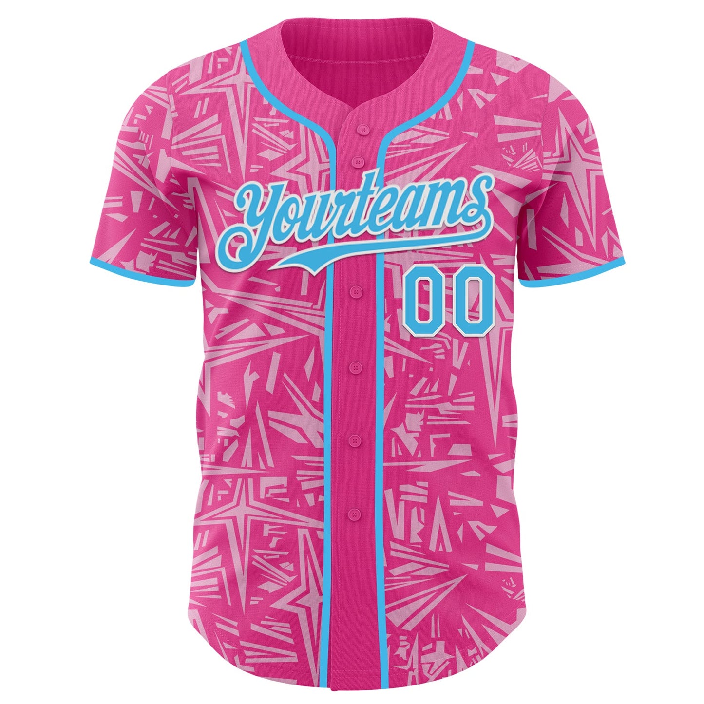 Custom Pink Sky Blue Light Pink-White Geometric Cyber Starburst Authentic Baseball Jersey view 2