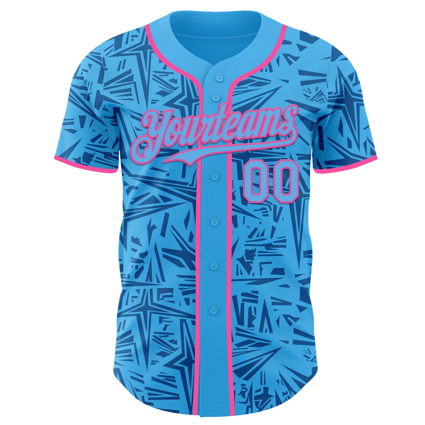 Custom Sky Blue Blue-Pink Geometric Cyber Starburst Authentic Baseball Jersey view 2