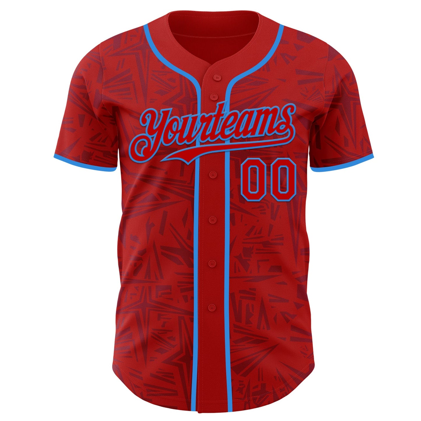 Custom Red-Electric Blue Geometric Cyber Starburst Authentic Baseball Jersey view 2