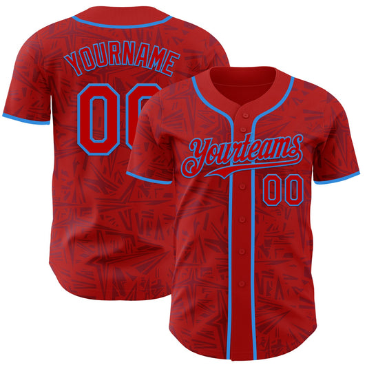 Custom Red-Electric Blue Geometric Cyber Starburst Authentic Baseball Jersey - Main View