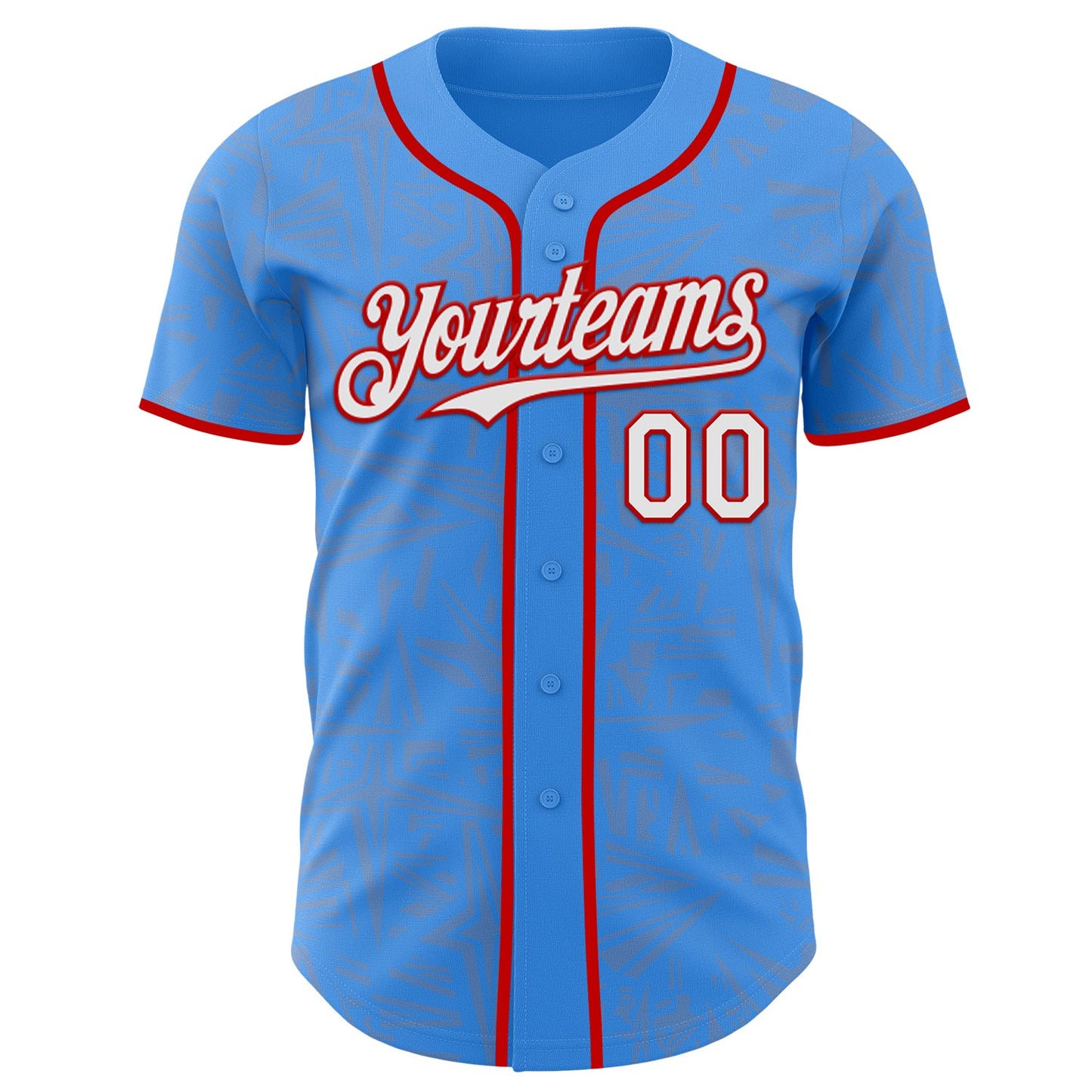 Custom Electric Blue White Gray-Red Geometric Cyber Starburst Authentic Baseball Jersey view 2