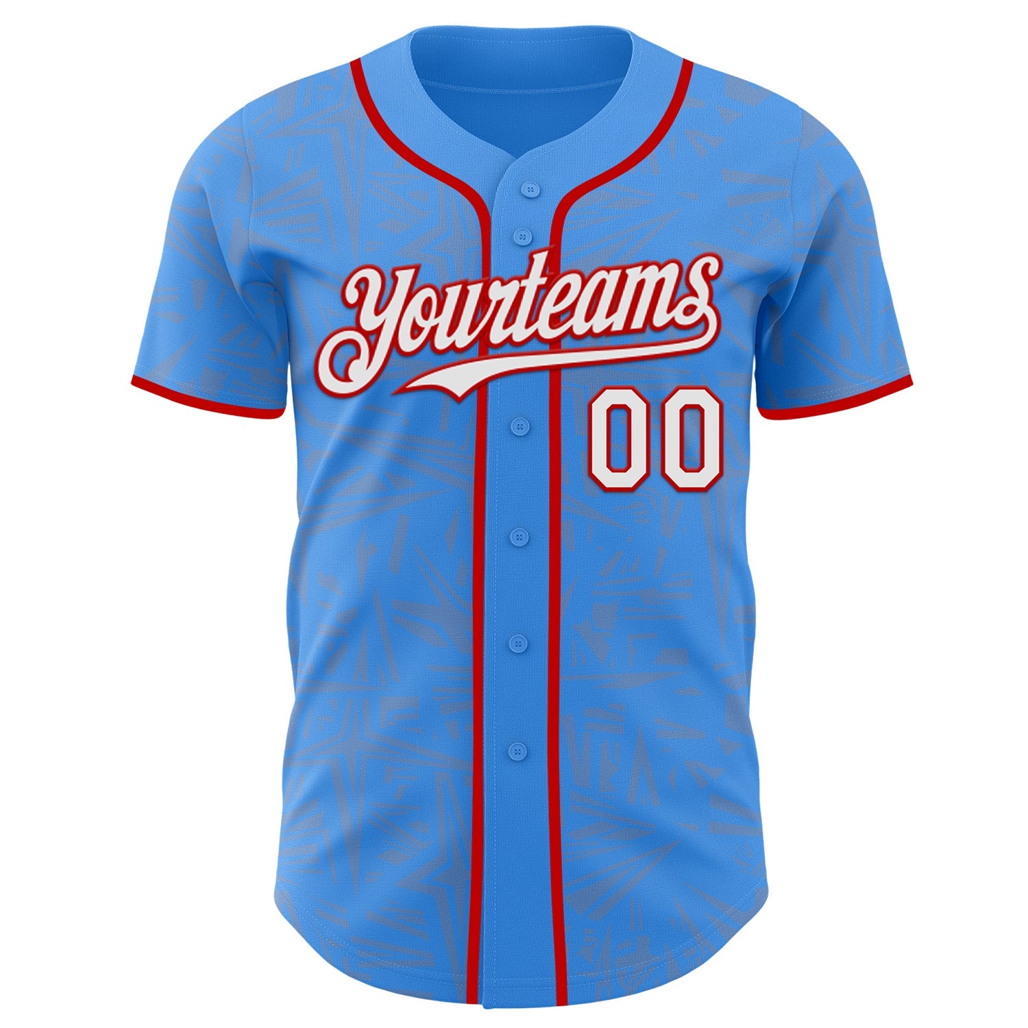 Custom Electric Blue White Gray-Red Geometric Cyber Starburst Authentic Baseball Jersey view 2