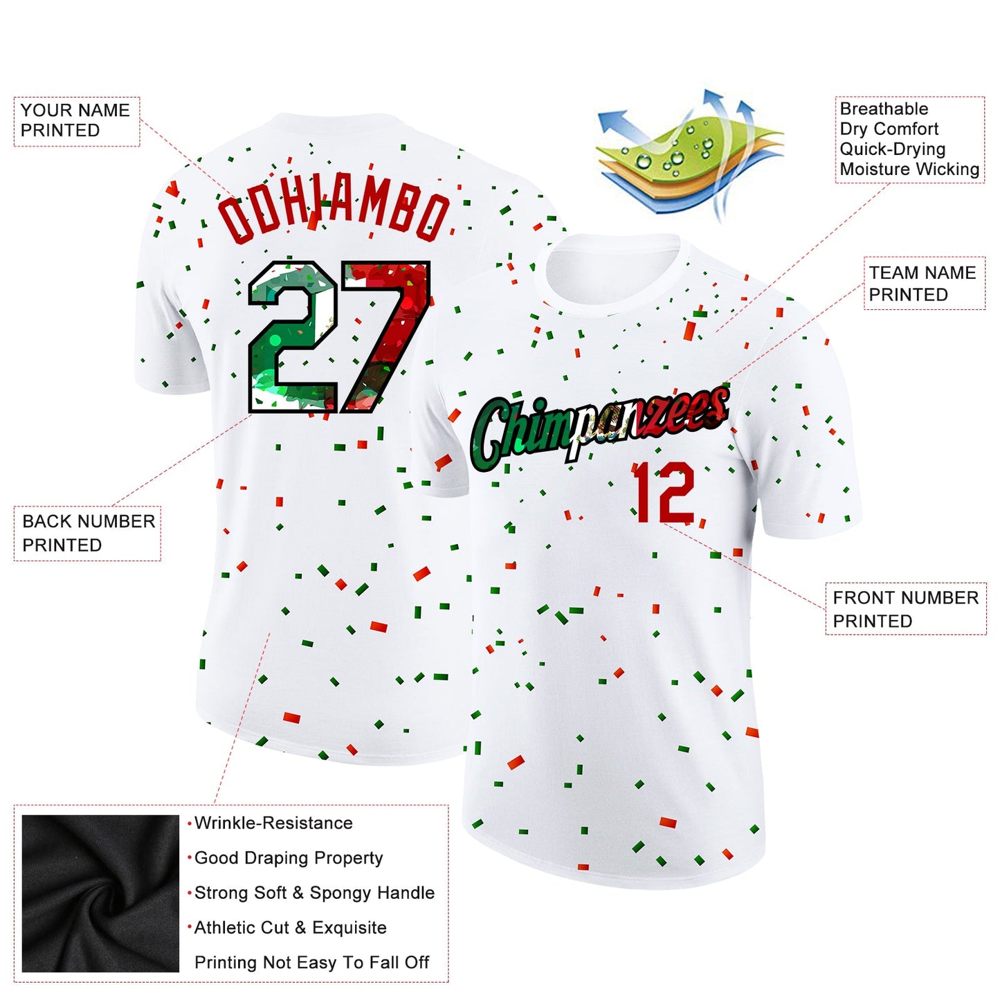 Custom White Mexican Flag Red Kelly Green-Black 3D Performance T-Shirt view 2