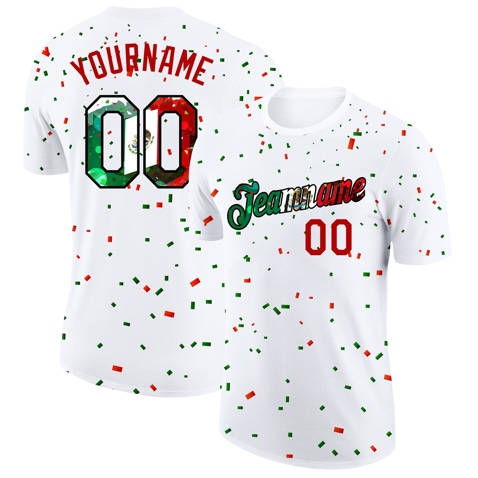 Custom White Mexican Flag Red Kelly Green-Black 3D Performance T-Shirt - Main View