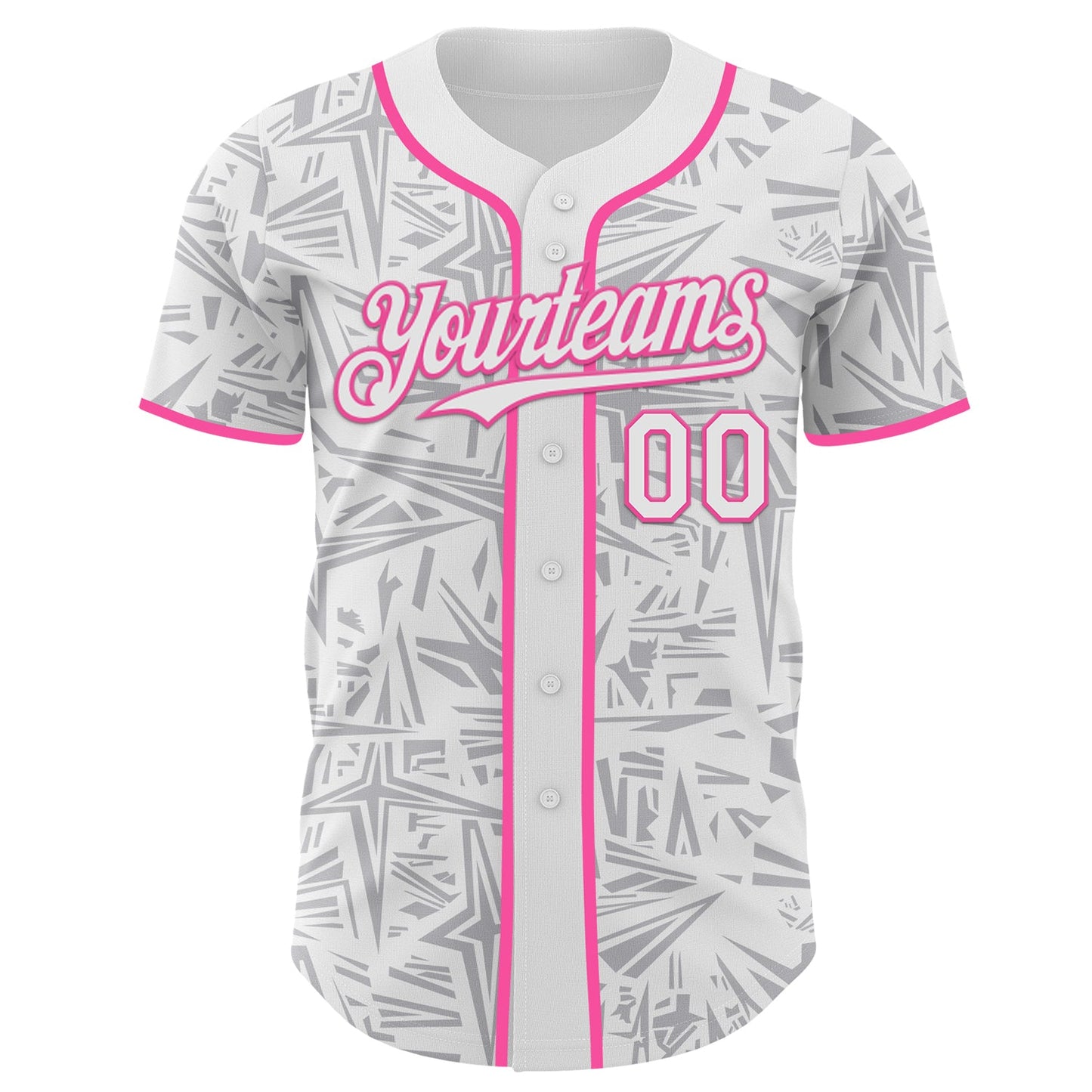 Custom White Gray-Pink Geometric Cyber Starburst Authentic Baseball Jersey view 2
