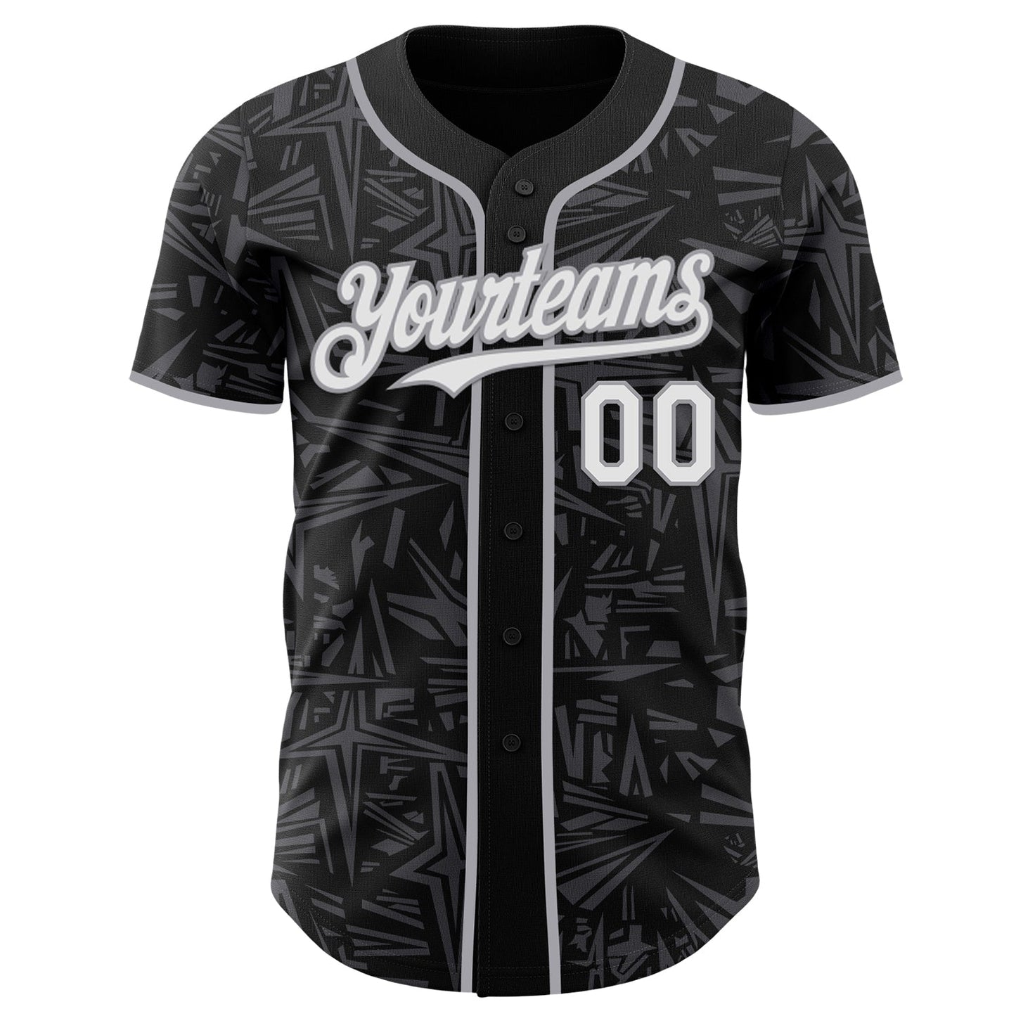 Custom Black White Steel Gray-Gray Geometric Cyber Starburst Authentic Baseball Jersey view 2