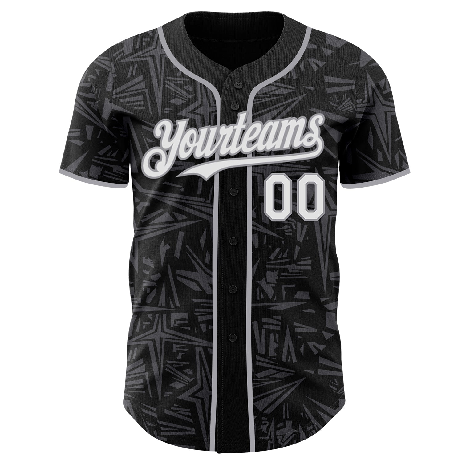 Custom Black White Steel Gray-Gray Geometric Cyber Starburst Authentic Baseball Jersey view 2
