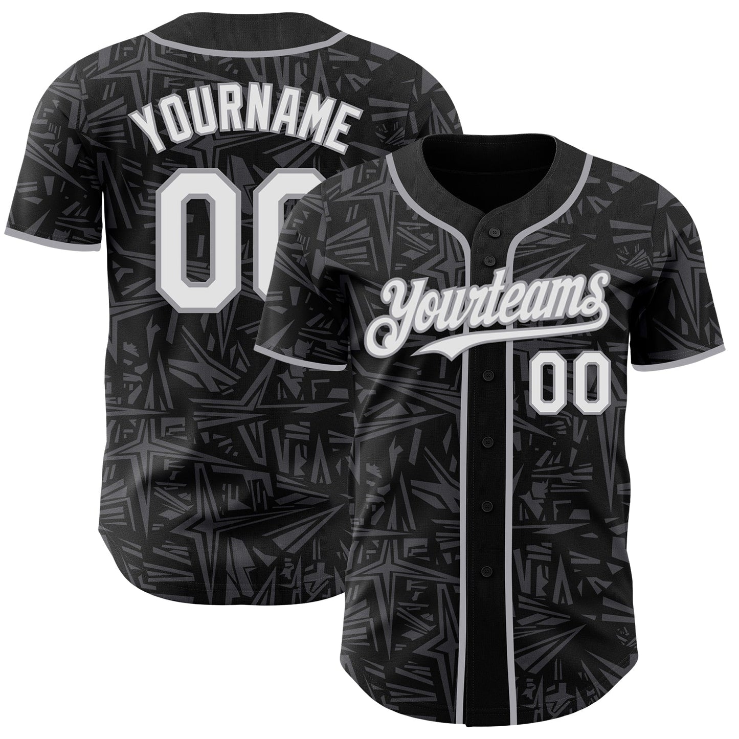 Custom Black White Steel Gray-Gray Geometric Cyber Starburst Authentic Baseball Jersey - Main View