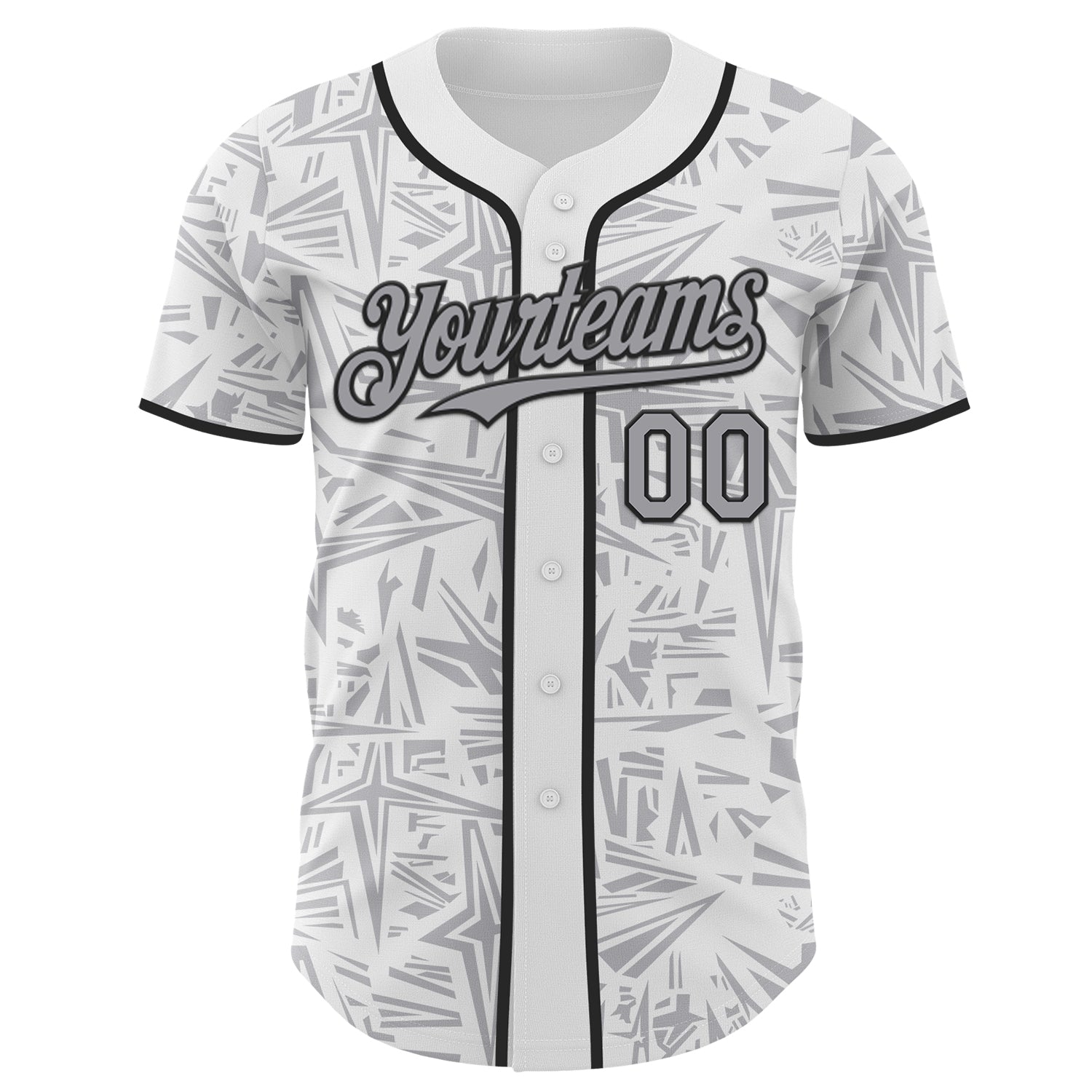 Custom White Gray-Black Geometric Cyber Starburst Authentic Baseball Jersey view 2