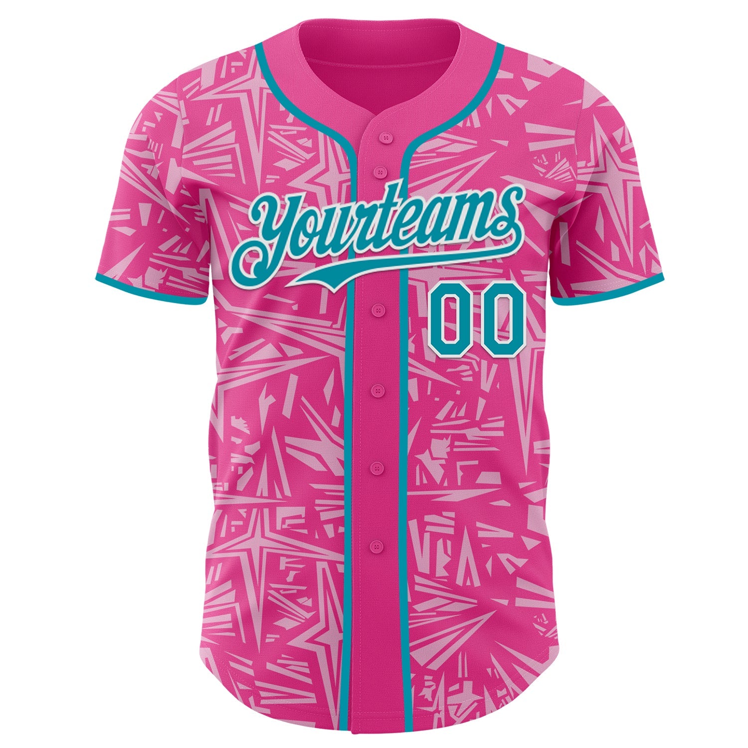 Custom Pink Teal Light Pink-White Geometric Cyber Starburst Authentic Baseball Jersey view 2