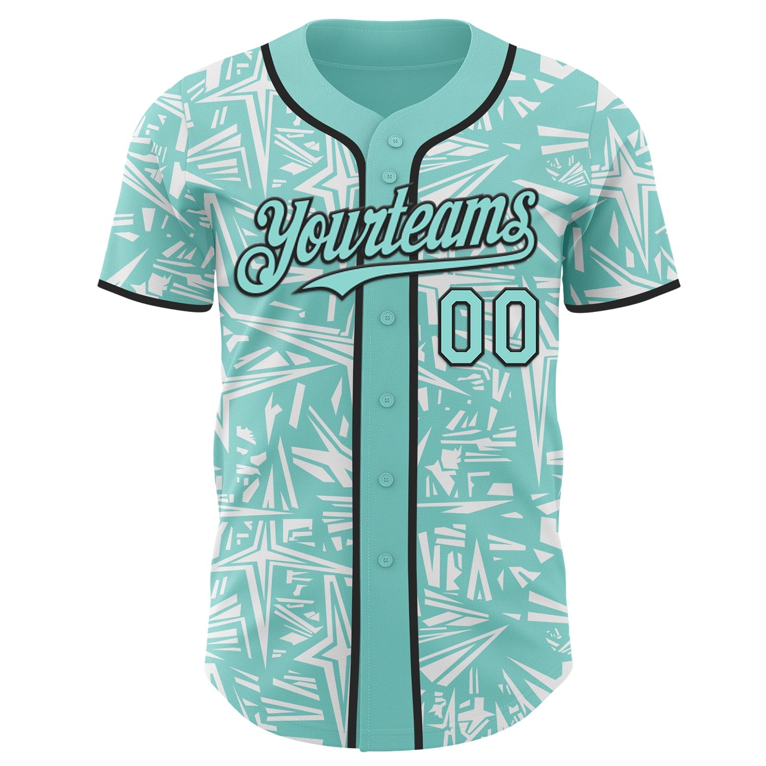 Custom Ice Blue White-Black Geometric Cyber Starburst Authentic Baseball Jersey view 2