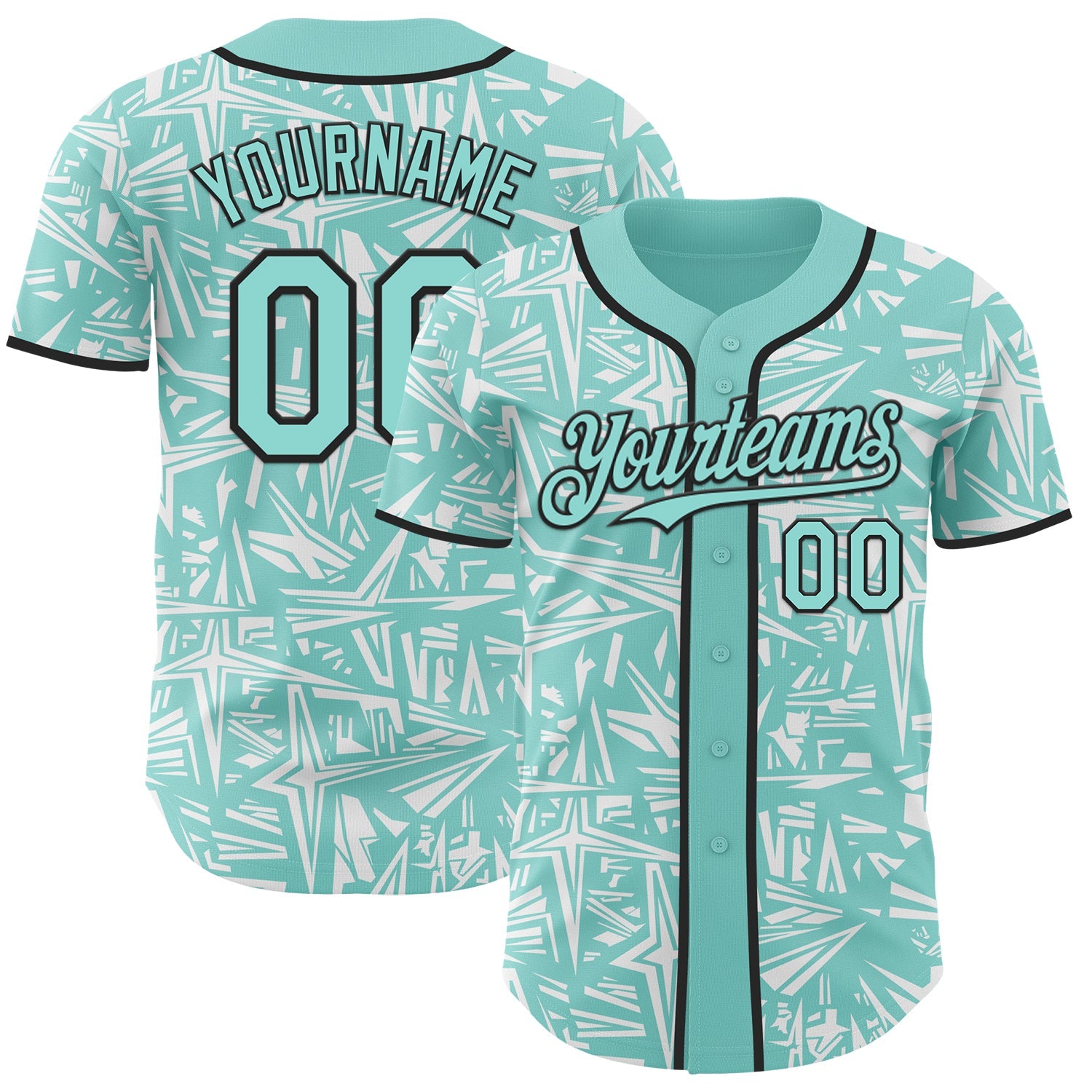 Custom Ice Blue White-Black Geometric Cyber Starburst Authentic Baseball Jersey - Main View
