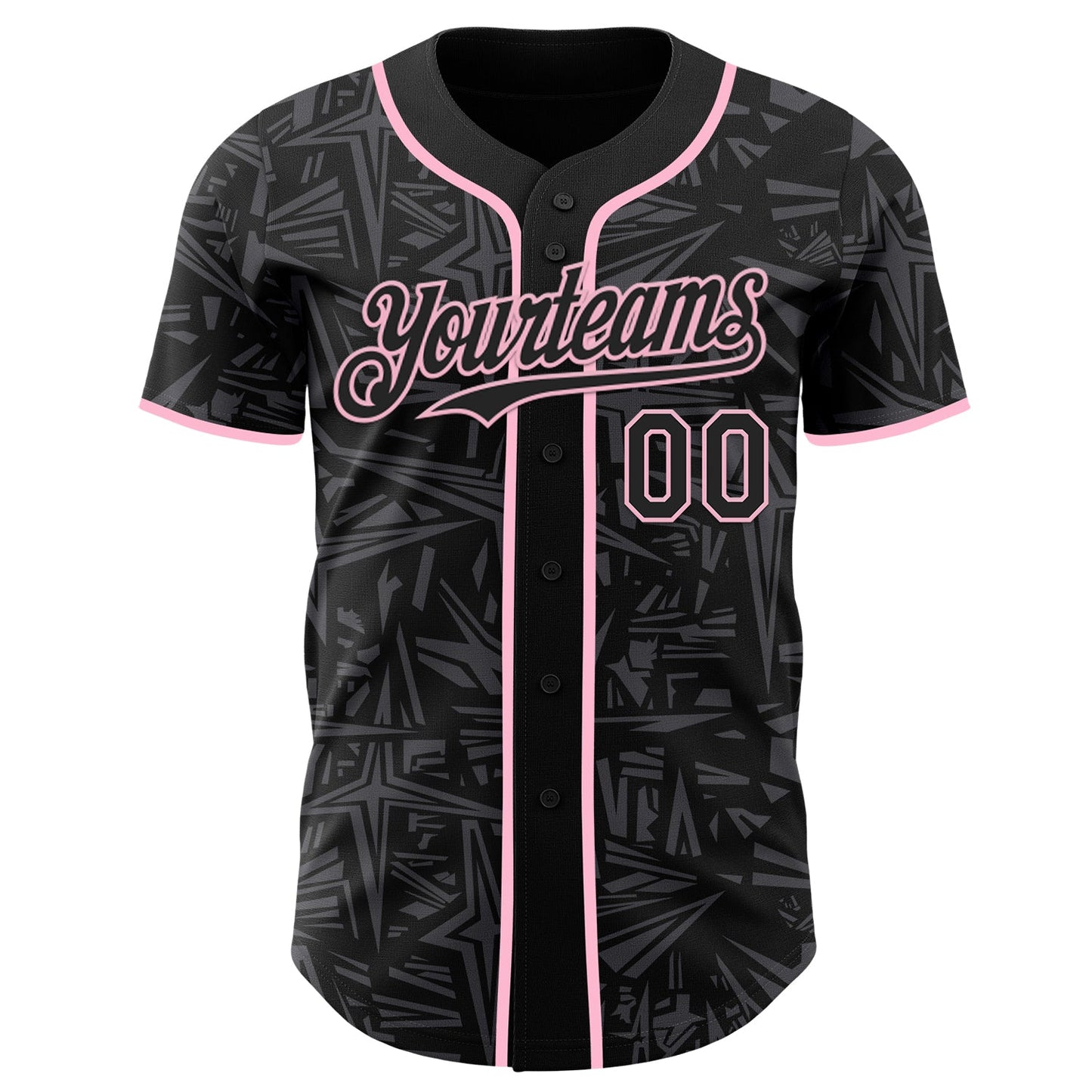 Custom Black Steel Gray-Light Pink Geometric Cyber Starburst Authentic Baseball Jersey view 2
