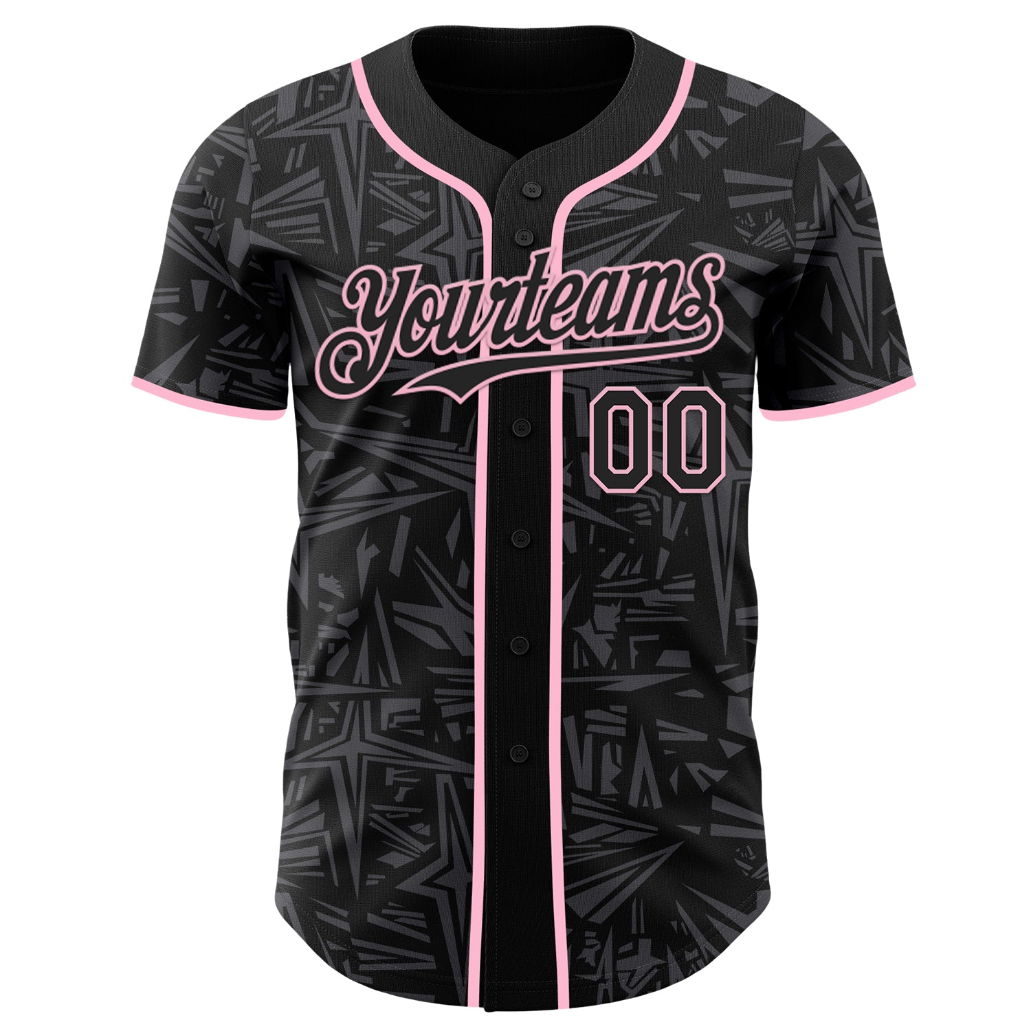 Custom Black Steel Gray-Light Pink Geometric Cyber Starburst Authentic Baseball Jersey view 2