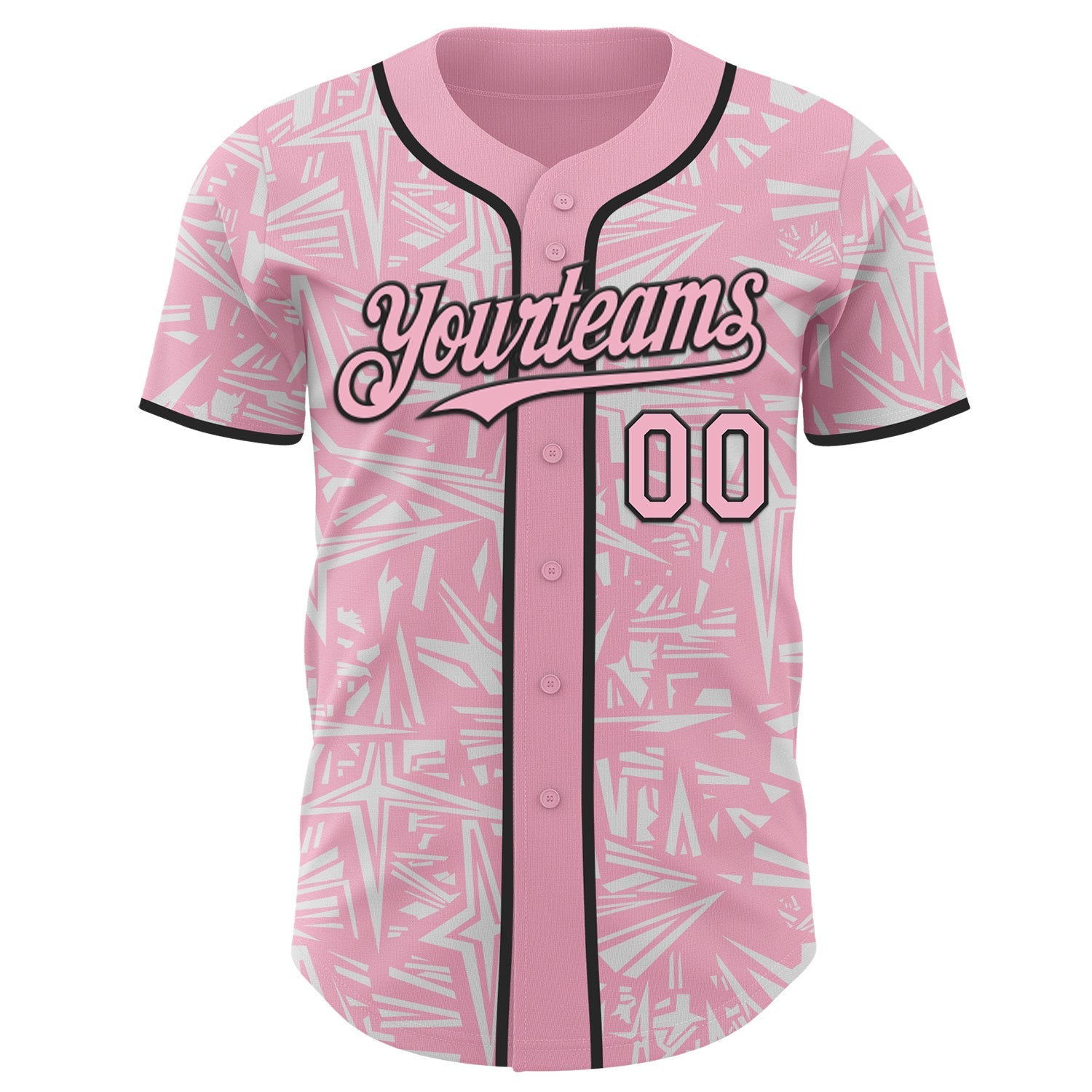 Custom Light Pink White-Black Geometric Cyber Starburst Authentic Baseball Jersey view 2