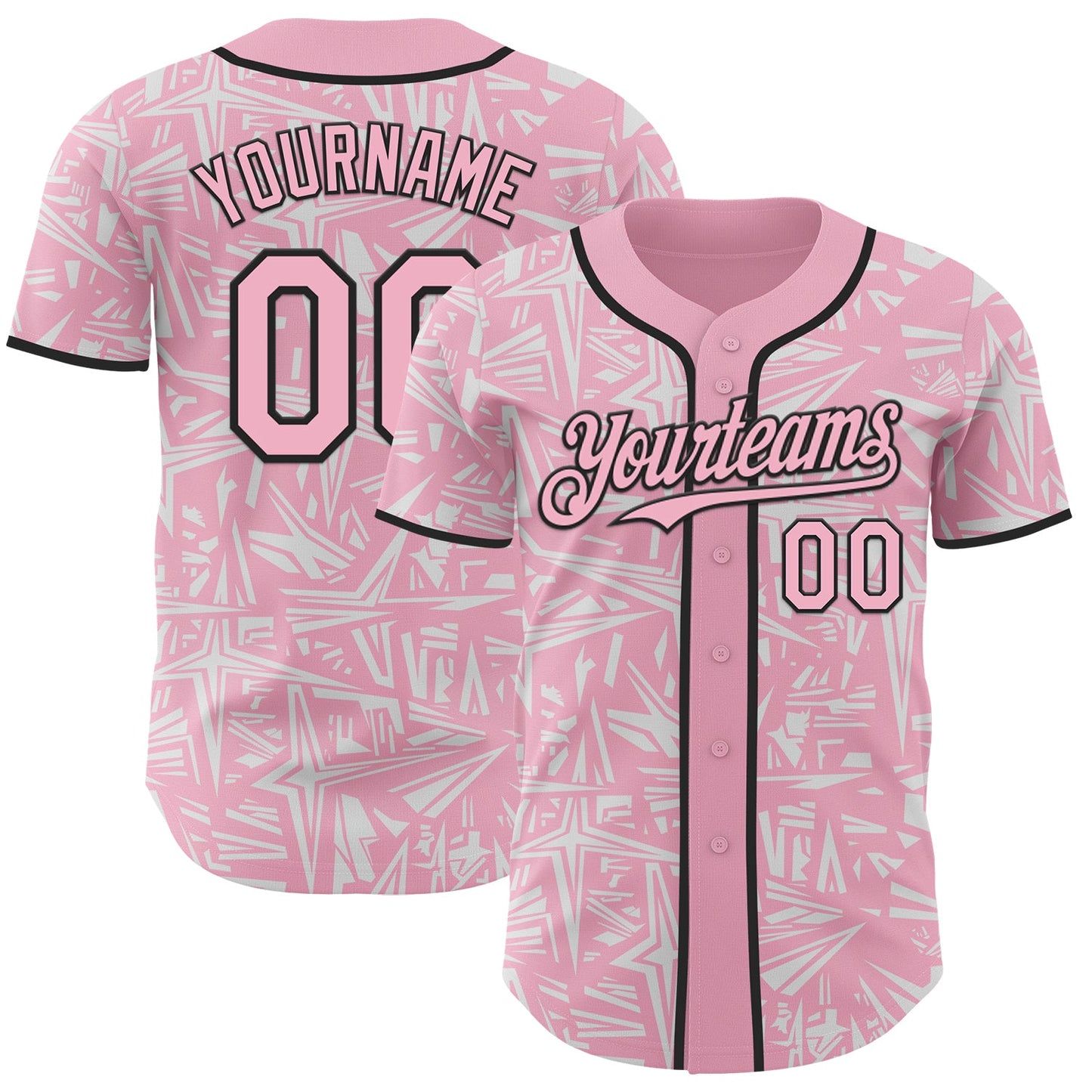 Custom Light Pink White-Black Geometric Cyber Starburst Authentic Baseball Jersey - Main View