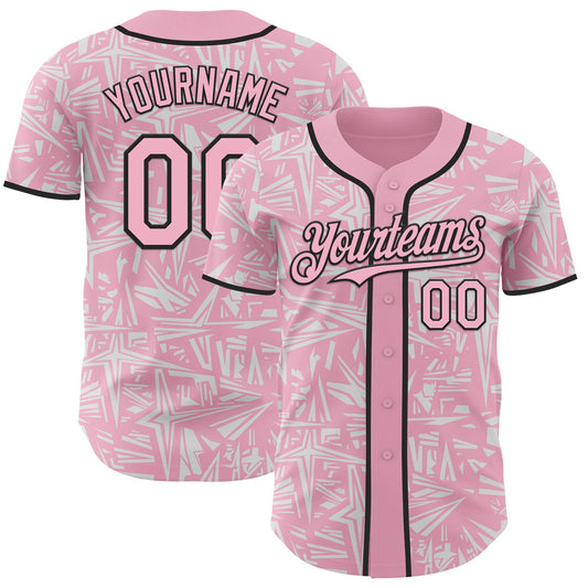 Custom Light Pink White-Black Geometric Cyber Starburst Authentic Baseball Jersey - Main View
