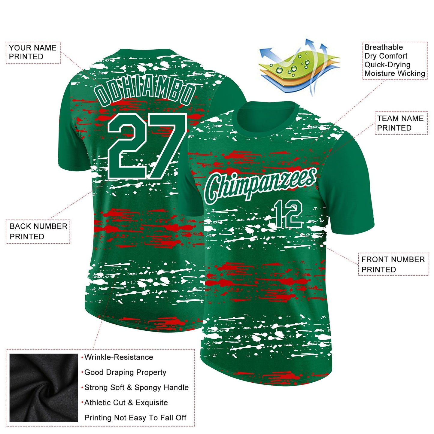 Custom Kelly Green Red-White 3D Mexico Performance T-Shirt view 2