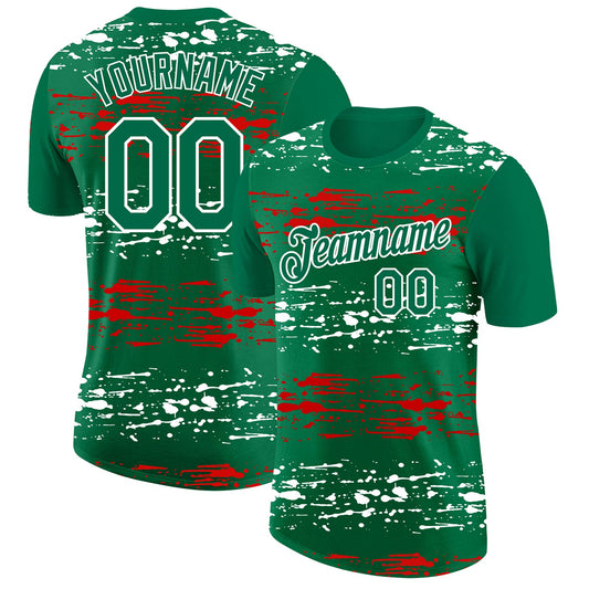 Custom Kelly Green Red-White 3D Mexico Performance T-Shirt - Main View