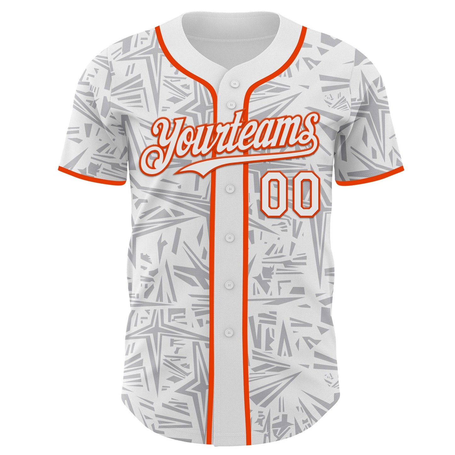 Custom White Gray-Orange Geometric Cyber Starburst Authentic Baseball Jersey view 2