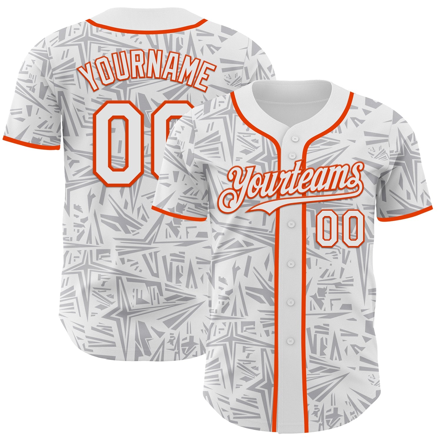 Custom White Gray-Orange Geometric Cyber Starburst Authentic Baseball Jersey - Main View