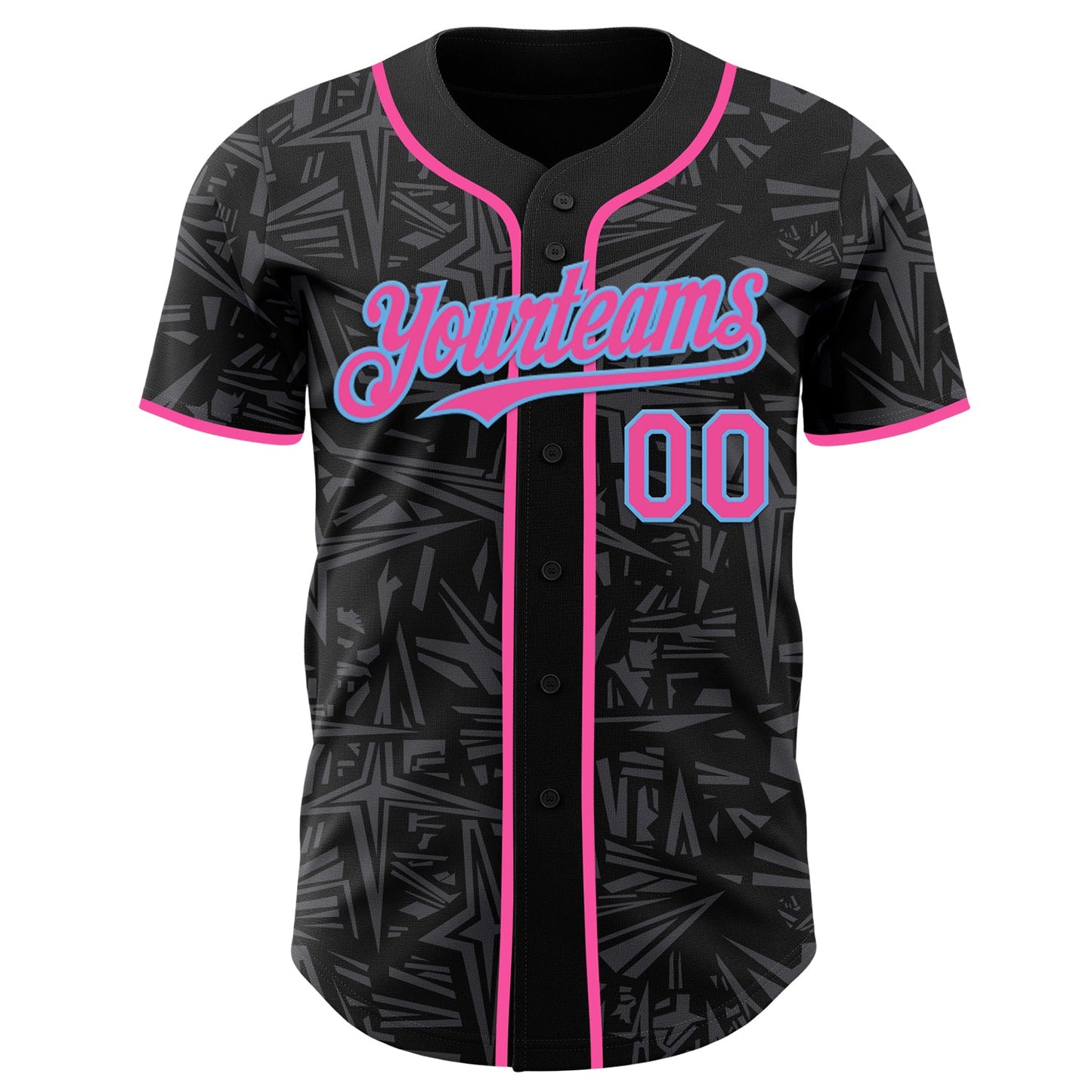 Custom Black Pink Steel Gray-Sky Blue Geometric Cyber Starburst Authentic Baseball Jersey view 2