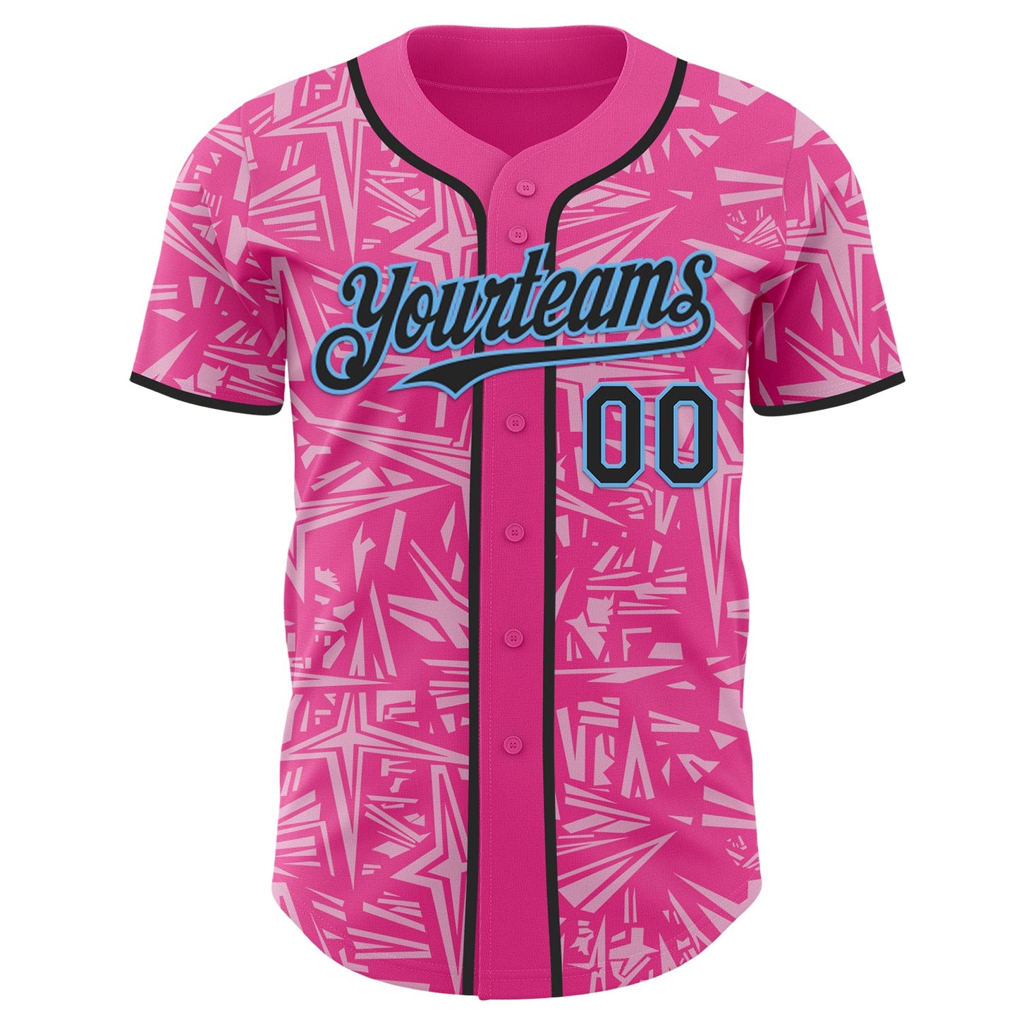 Custom Pink Black Light Pink-Sky Blue Geometric Cyber Starburst Authentic Baseball Jersey view 2