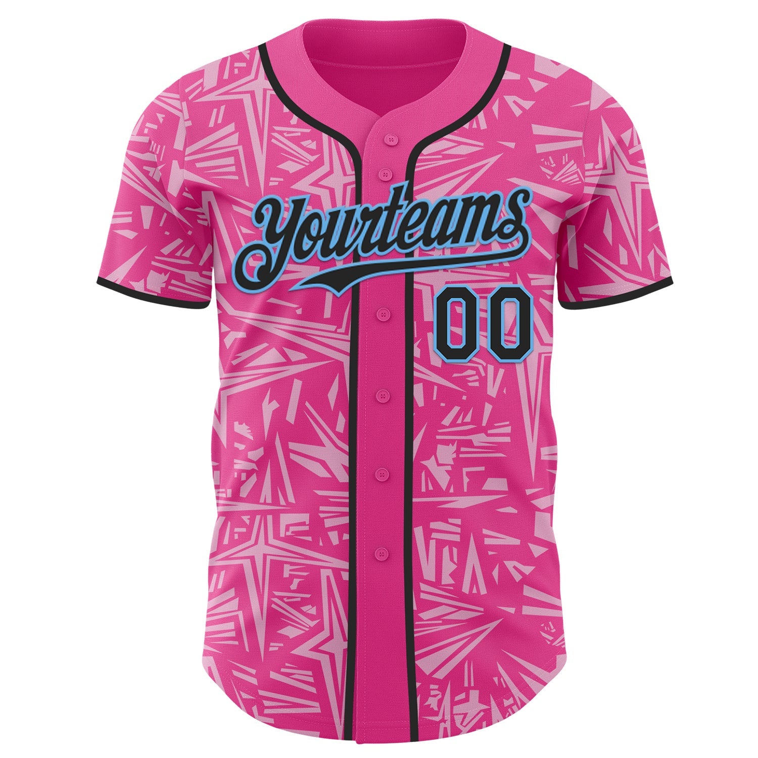 Custom Pink Black Light Pink-Sky Blue Geometric Cyber Starburst Authentic Baseball Jersey view 2