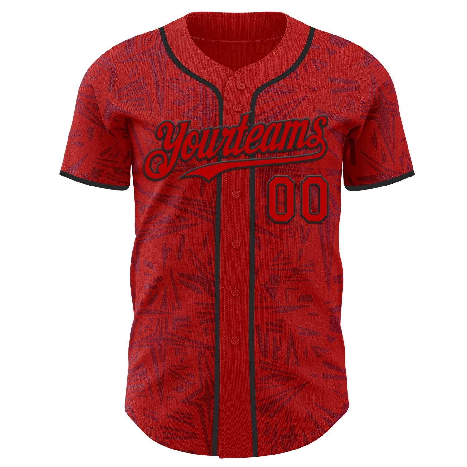 Custom Red-Black Geometric Cyber Starburst Authentic Baseball Jersey view 2